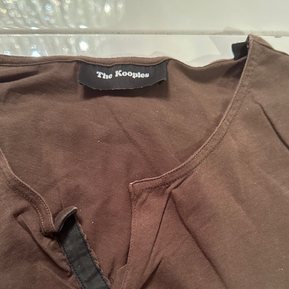 The Kooples Chocolate Brown shirt with leather color accent
